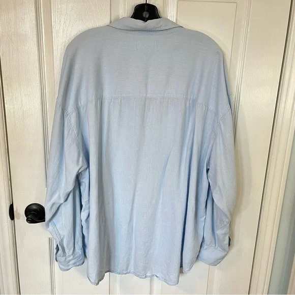 Aritzia Babaton Archive Linen Blue Shirt Oversized Linen Blend Button-Up X-Large - Picture 3 of 13